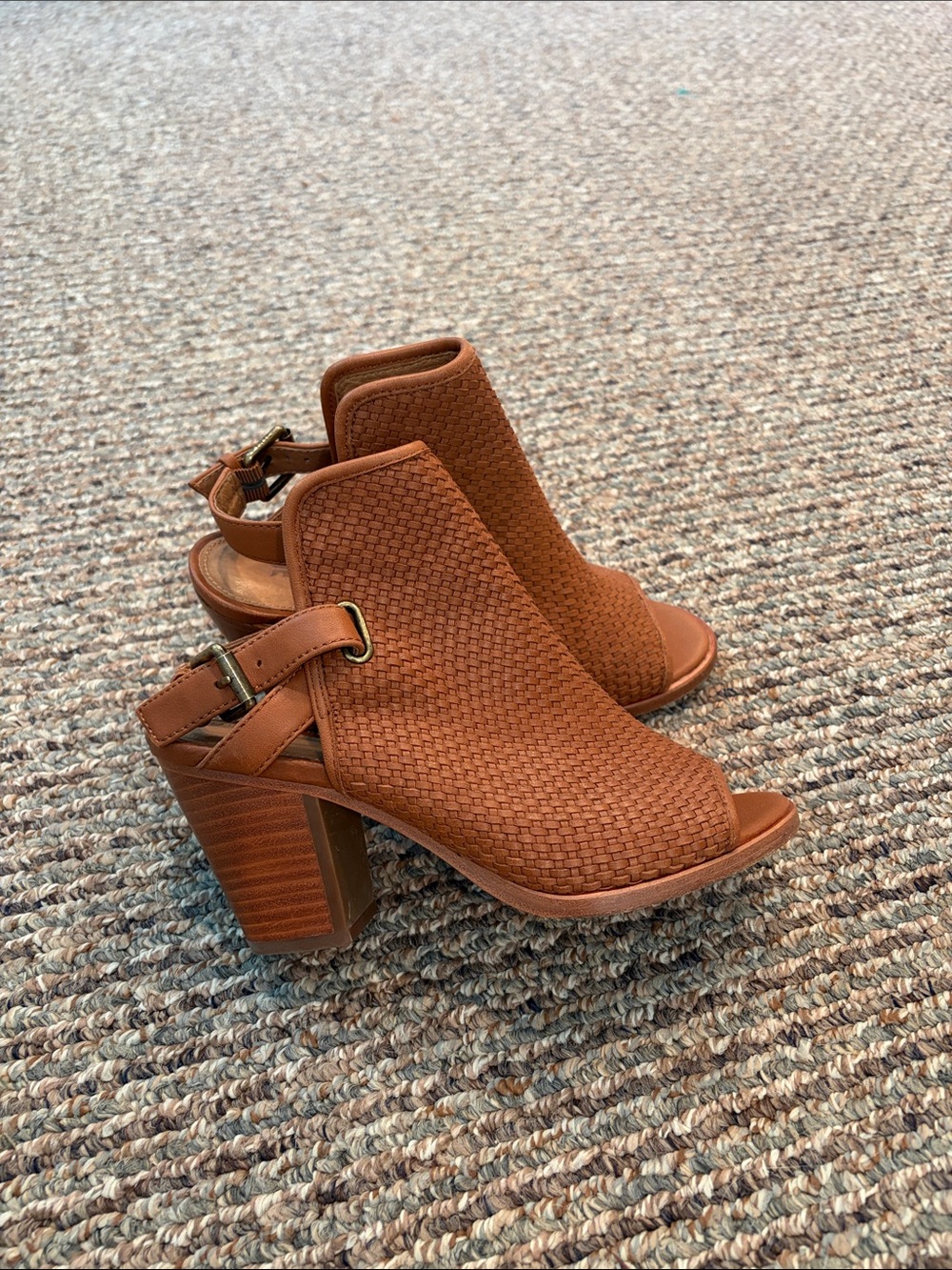Frye Dani Woven Shield Leather Block Heeled Bootie Sandals